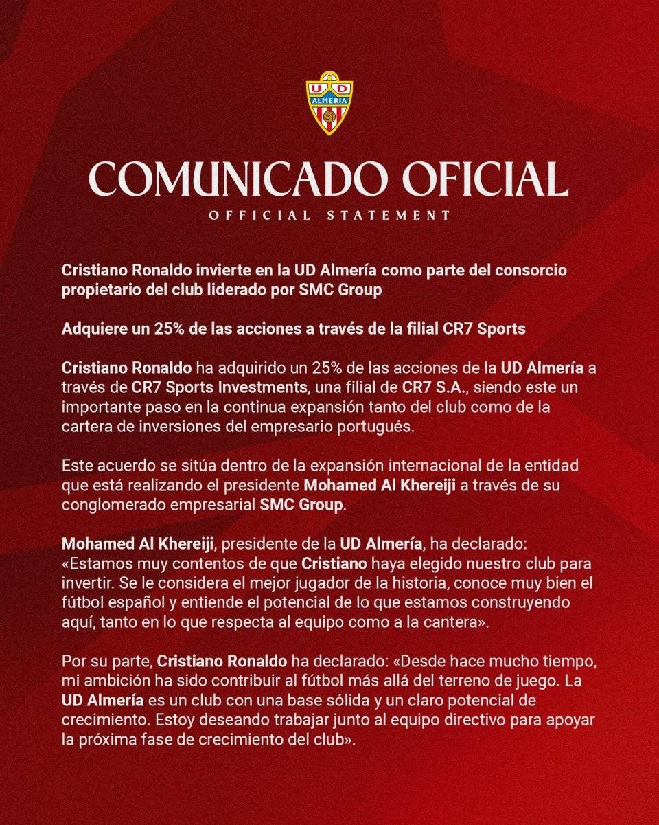 这次真是罗总裁了！C罗收购西乙第3名25%股份，下赛季有望战西甲